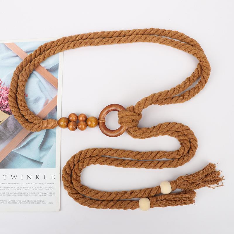 Ethnic Style Retro Belt Accessories High-End Yellow Women's Decoration with Skirt Knotted Braided Hemp Rope Waist Rope Tie