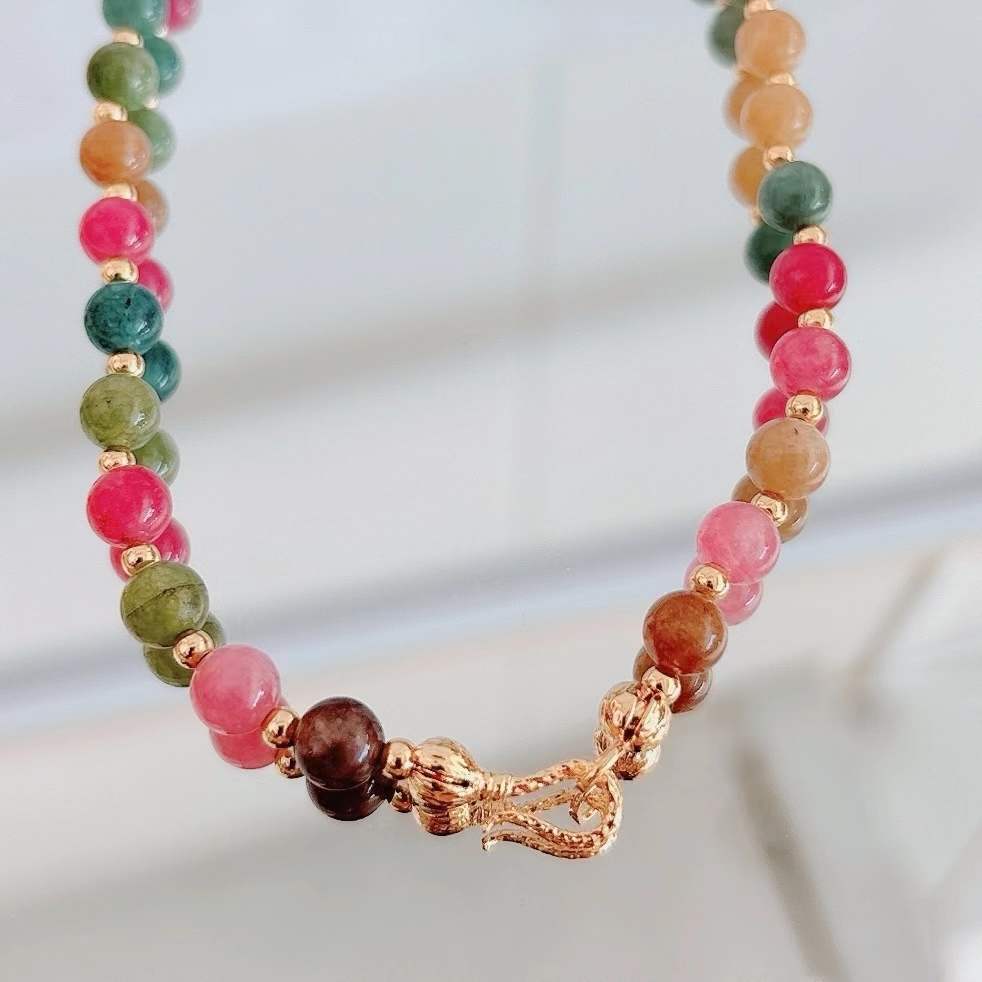 European and American Color Natural Stone Necklace Handmade Beaded Light Luxury Niche Qingdao Foreign Trade Advanced Accessories Clavicle Chain