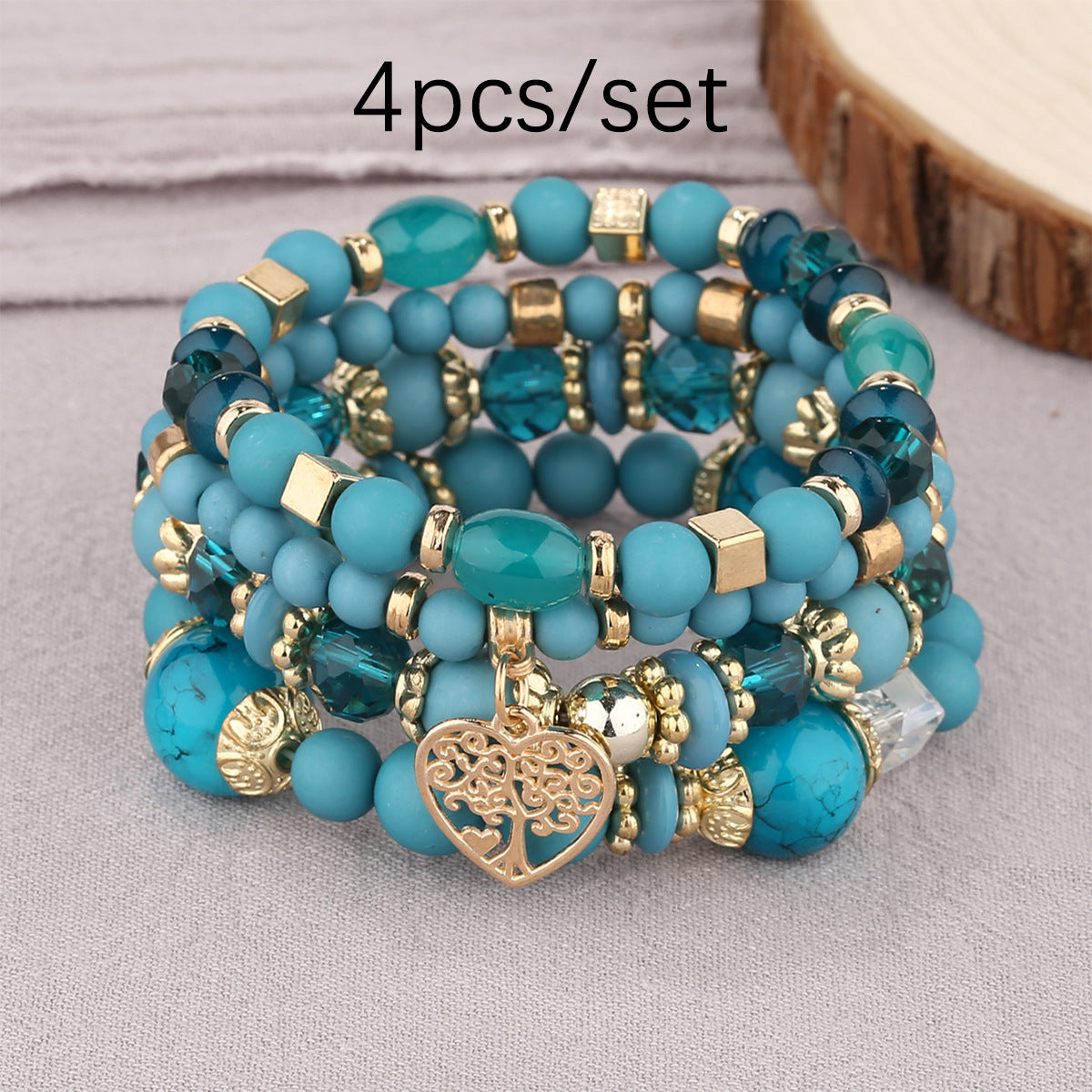 European and American Hot Sale Bohemian Style Multi-layer Hollow Love Pendant Tassel Bracelet suit Glass Beads Multi-layer Jewelry