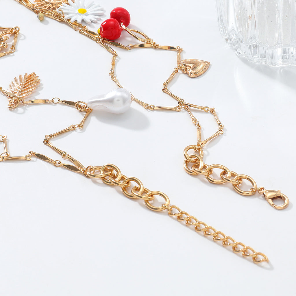 Za European and American Exaggerated Fish Leaf Heart Flower Butterfly Cherry Pendant Necklace Autumn Sweater Chain Women's Cross-Border Supply
