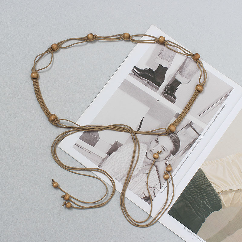 Cintura Etnica Intrecciata con Conchiglie e Nappine - Donna