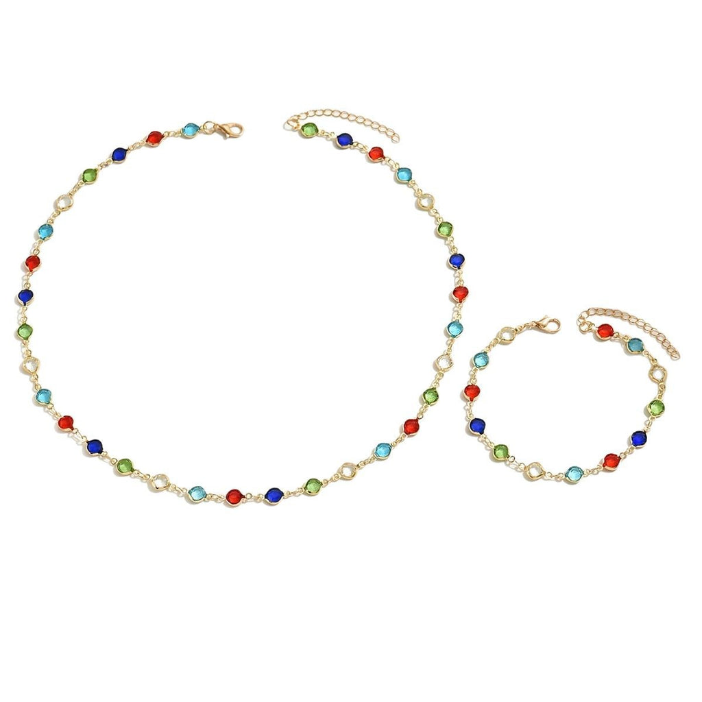 Collana e Bracciale Zirconi Colorati Set 2 Pezzi - Donna