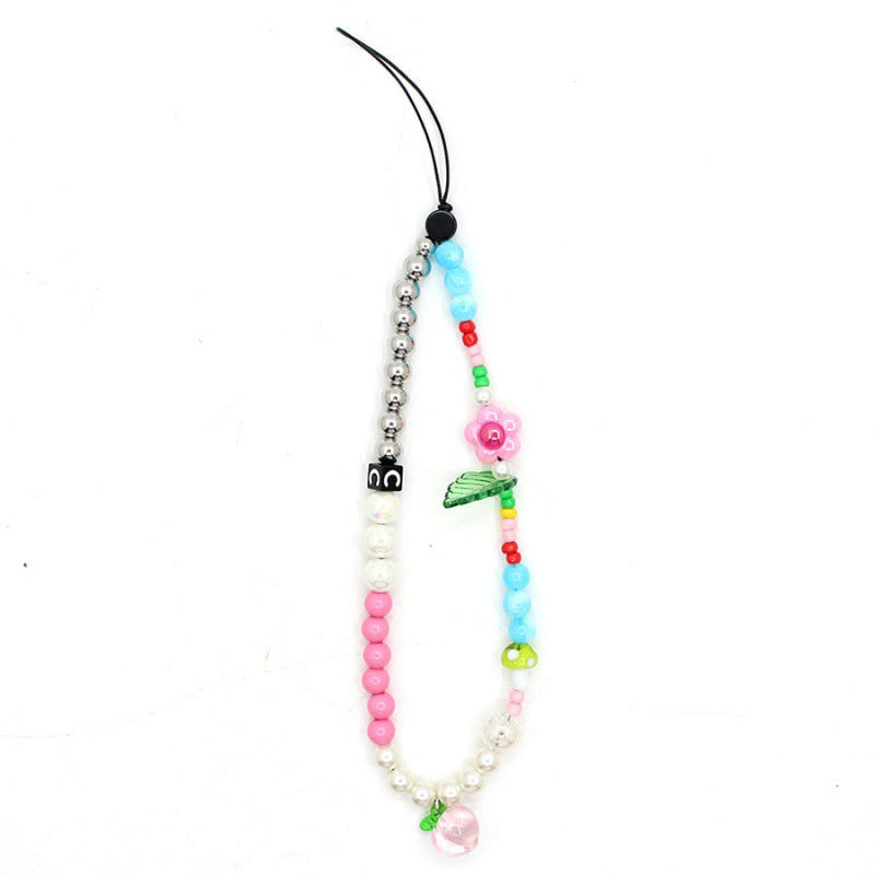 Online popular anti-lost mobile phone chain rainbow mobile phone chain same enamel beads DIY mobile phone lanyard factory direct sales