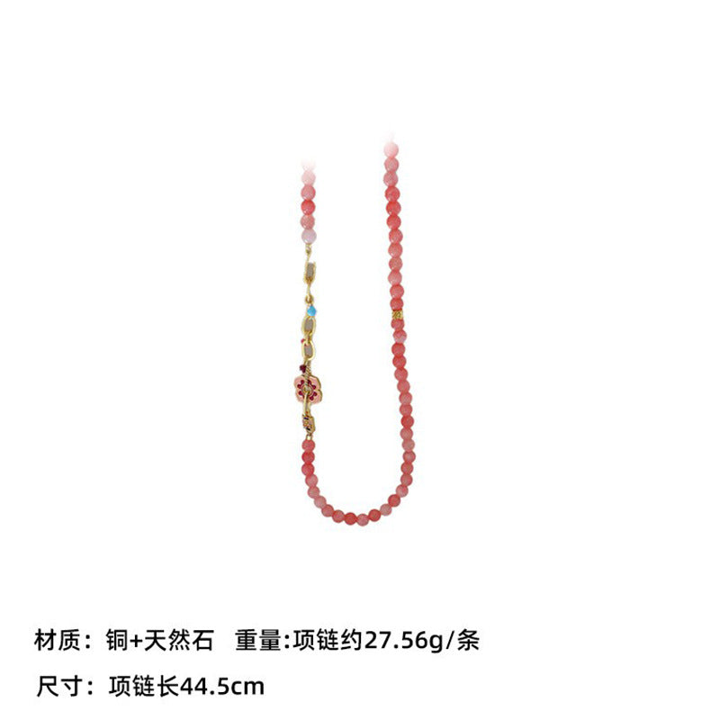 New Chinese Color Oil Dropping Enamel Natural Stone Beaded Necklace Entry Luxury High Fashion Exquisite All-match Clavicle Chain for Women