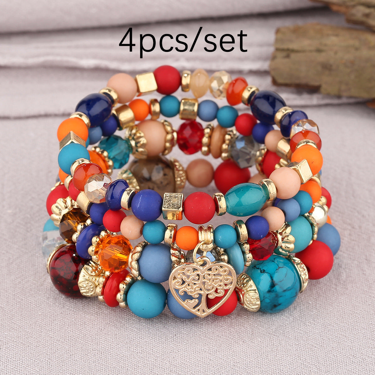 European and American Hot Sale Bohemian Style Multi-layer Hollow Love Pendant Tassel Bracelet suit Glass Beads Multi-layer Jewelry
