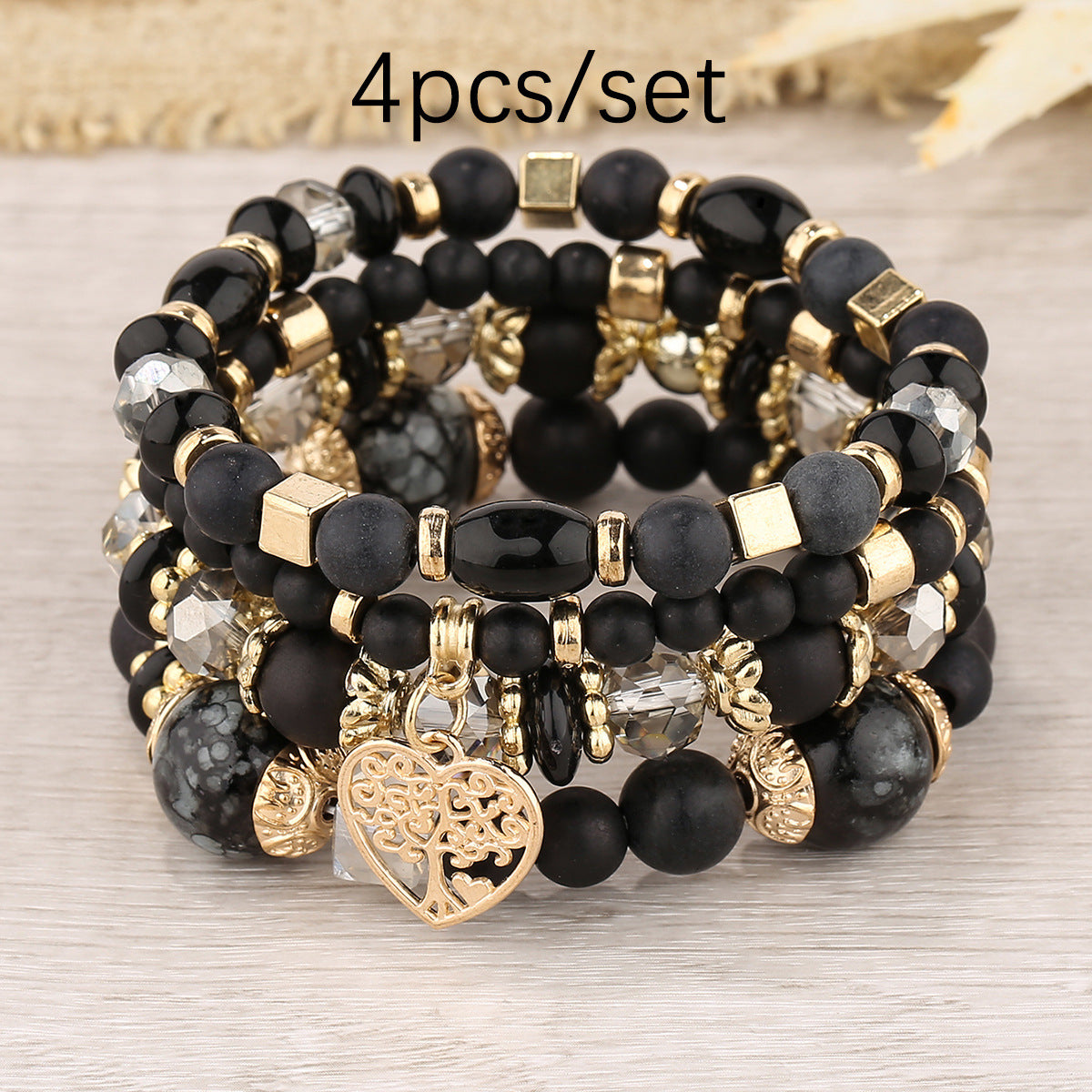 European and American Hot Sale Bohemian Style Multi-layer Hollow Love Pendant Tassel Bracelet suit Glass Beads Multi-layer Jewelry