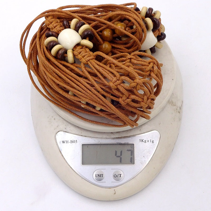Abacus Wooden Beads Flat Knot Fashion Ethnic Style Women Beaded Belt with Long Dress Bohemian Women Decoration