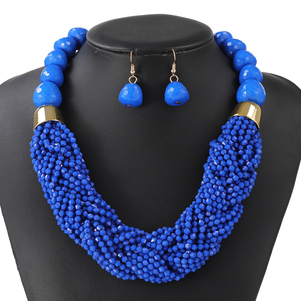 Cross-Border Woven Three-Piece Set of Beaded Rice Beads Multi-Layer Exaggerated Retro Ethnic Style Bohemian Necklace Set for Women