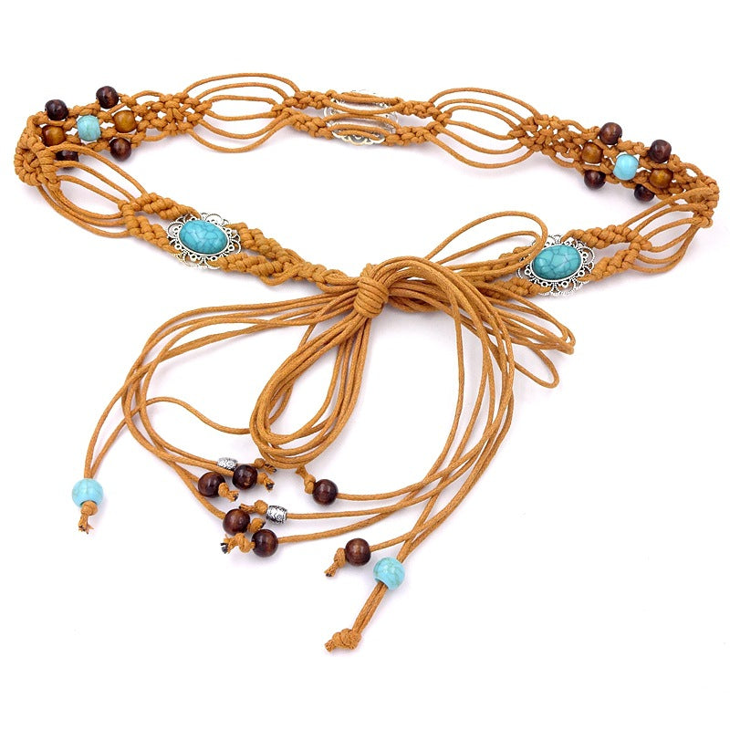 Hand-Woven Thin Waist Rope Bohemian Style Women's New Distinctive Fashion Belt with Dress Belt for Summer