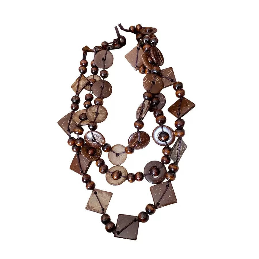 New Chinese Style Retro Multi-Layered Brown Coconut Shell Necklace Bohemian Ethnic Style Sweater Chain Niche Design Necklace