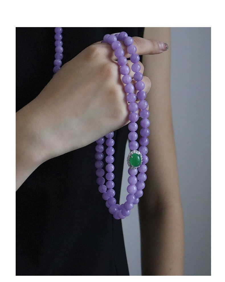 New Chinese Color Oil Dropping Enamel Natural Stone Beaded Necklace Entry Luxury High Fashion Exquisite All-match Clavicle Chain for Women