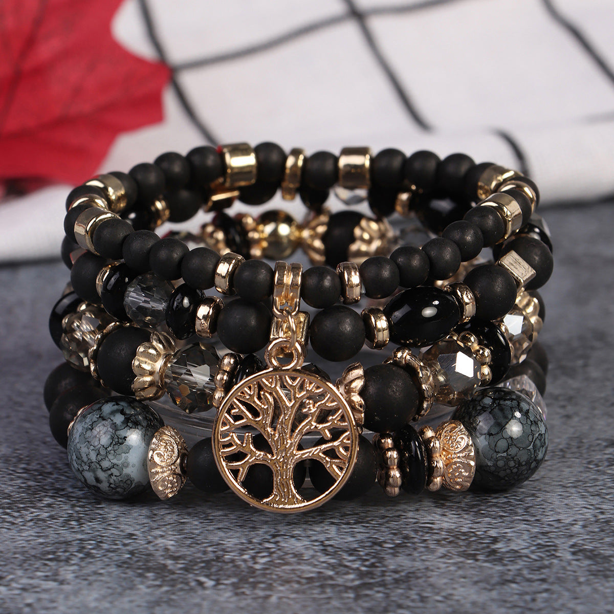 Cross-Border Popular 4-Piece Set of Bohemian Retro Style Multi-Layer Beaded Bracelets with Tree of Life Pendant Wholesale
