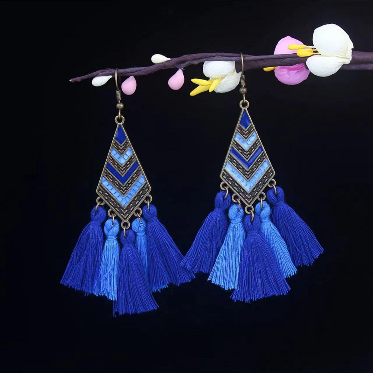 Bohemian Turquoise Earrings European and American Retro Owl Geometric Dreamcatcher Feather Tassel Earrings Women