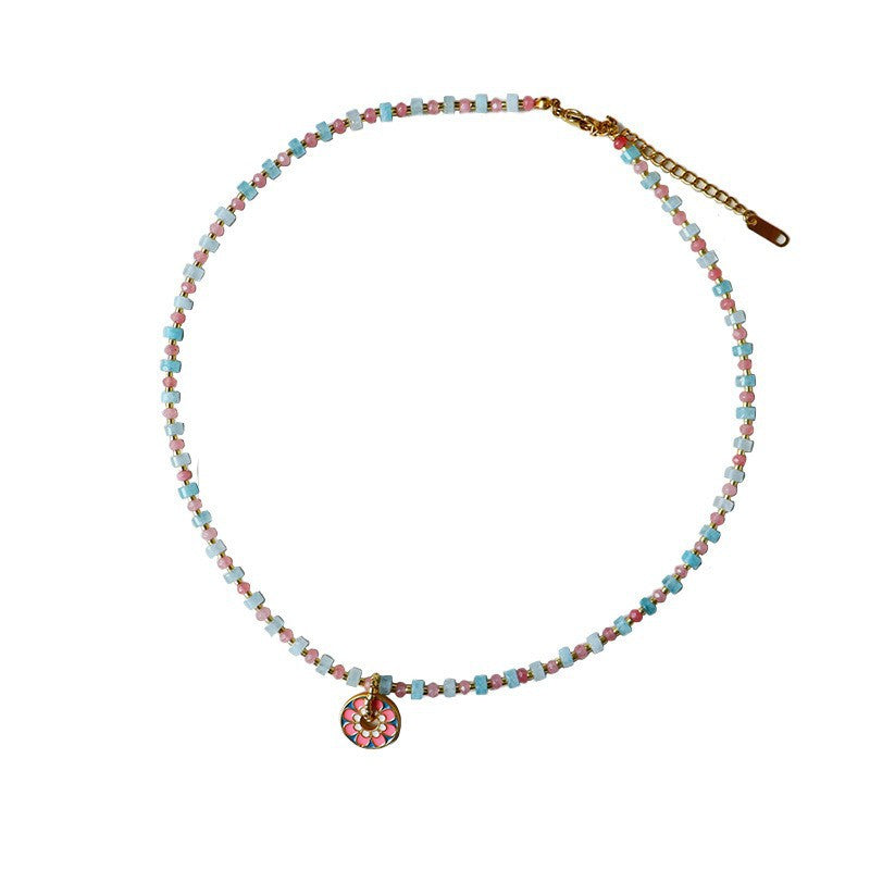 New Chinese Color Oil Dropping Enamel Natural Stone Beaded Necklace Entry Luxury High Fashion Exquisite All-match Clavicle Chain for Women
