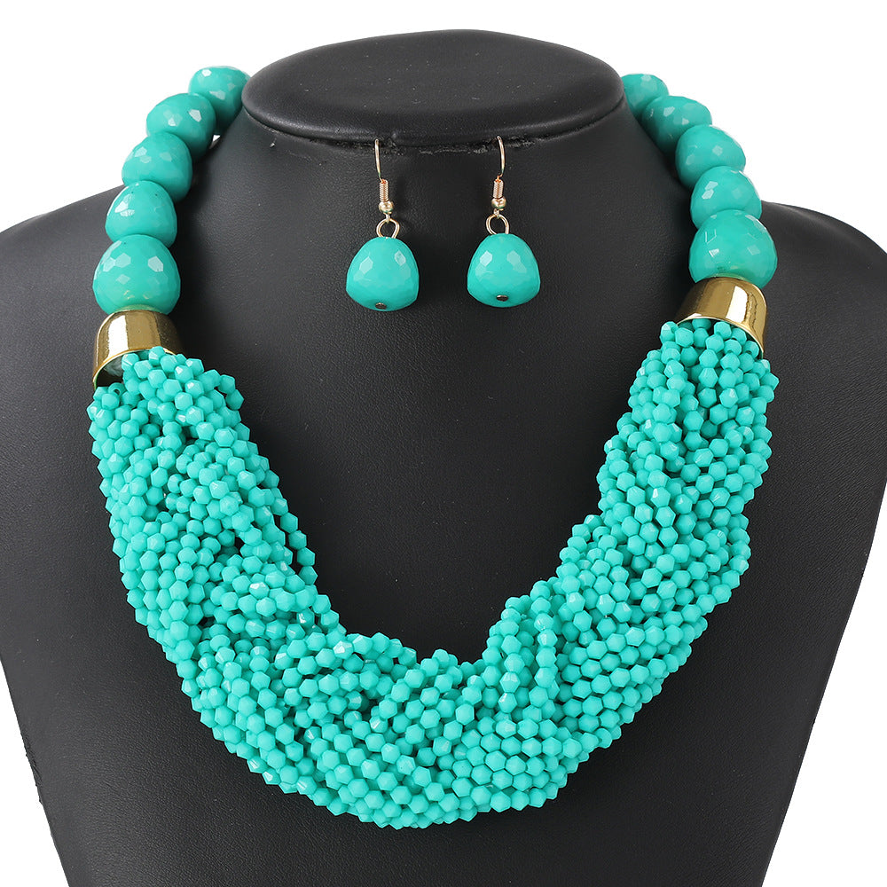 Cross-Border Woven Three-Piece Set of Beaded Rice Beads Multi-Layer Exaggerated Retro Ethnic Style Bohemian Necklace Set for Women