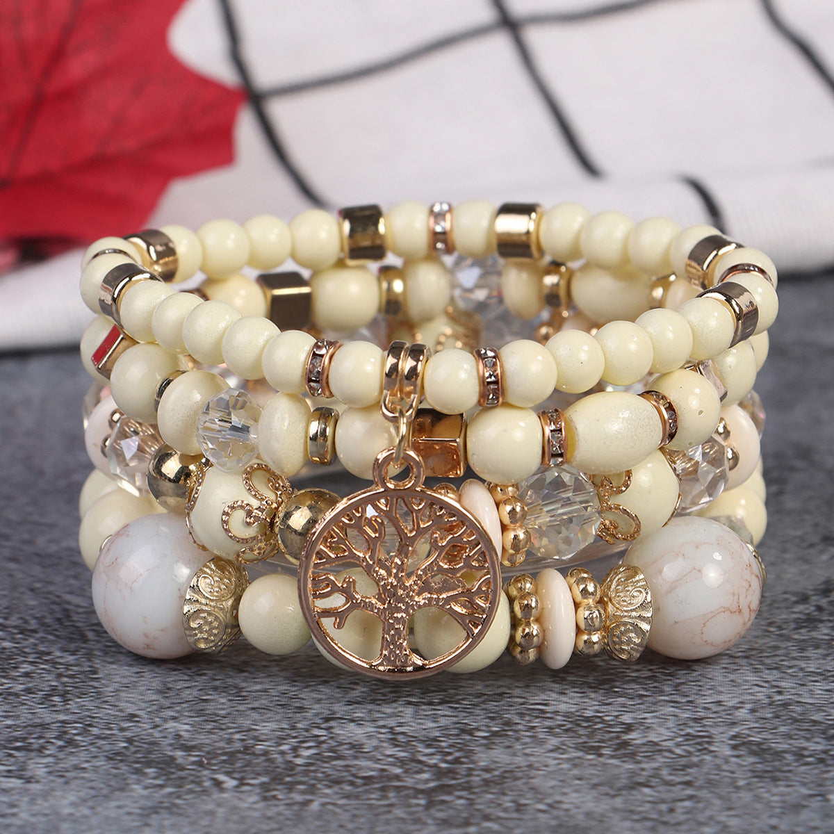 Cross-Border Popular 4-Piece Set of Bohemian Retro Style Multi-Layer Beaded Bracelets with Tree of Life Pendant Wholesale