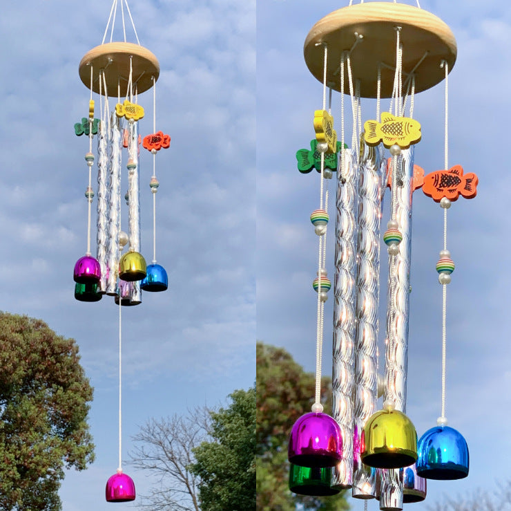 Cross-border Hot Colorful Bell Wind Bell Solid Wood Aluminum Tube Home Balcony Hanging Wind Bell Decoration Wall Decoration Wholesale