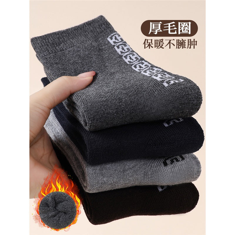 Winter thick socks men's autumn and winter fleece-lined pattern men's socks adult autumn and winter fleece-lined warm
