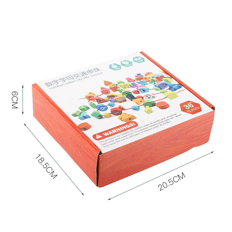 Children's wooden geometric shape colorful beaded kindergarten baby DIY early education puzzle letters and numbers string beaded