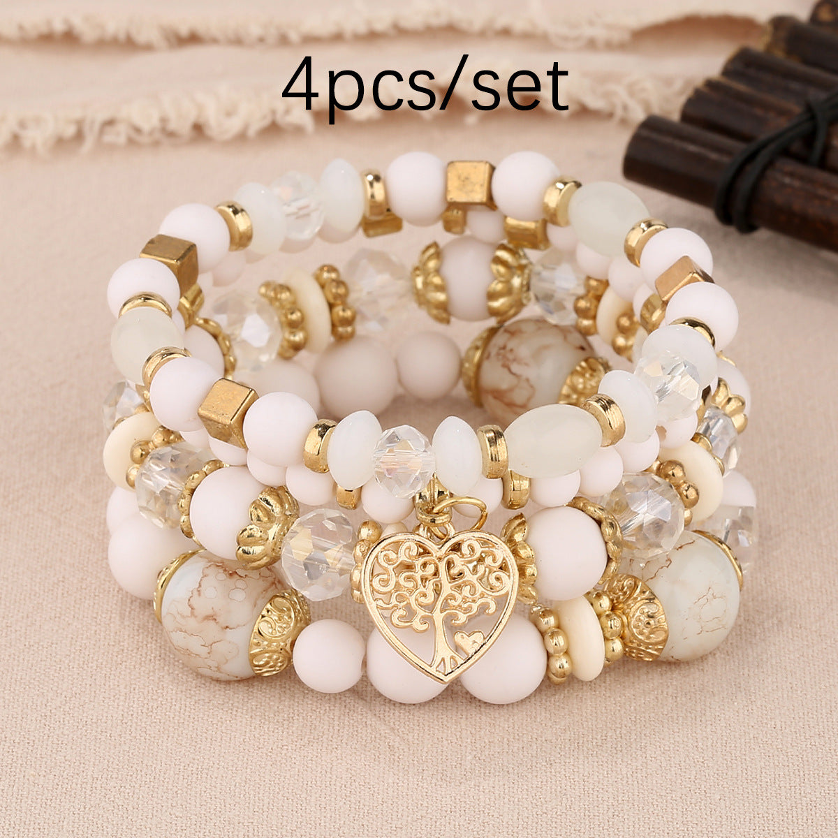 European and American Hot Sale Bohemian Style Multi-layer Hollow Love Pendant Tassel Bracelet suit Glass Beads Multi-layer Jewelry