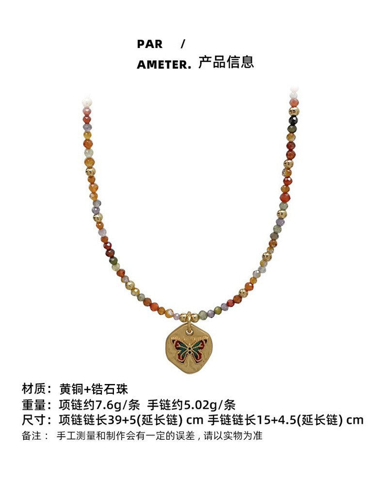 Fashionable and Simple Colorful Dopamine Oil Drop Butterfly Zircon Beaded Necklace Light Luxury High-End Summer Clavicle Chain for Women
