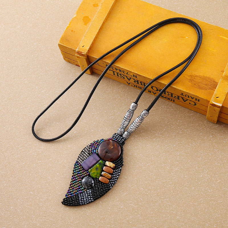 New French Retro Woolen Chain Ethnic Niche Handmade Necklace Leaves Antique Hanfu Ancient Costery Accessories