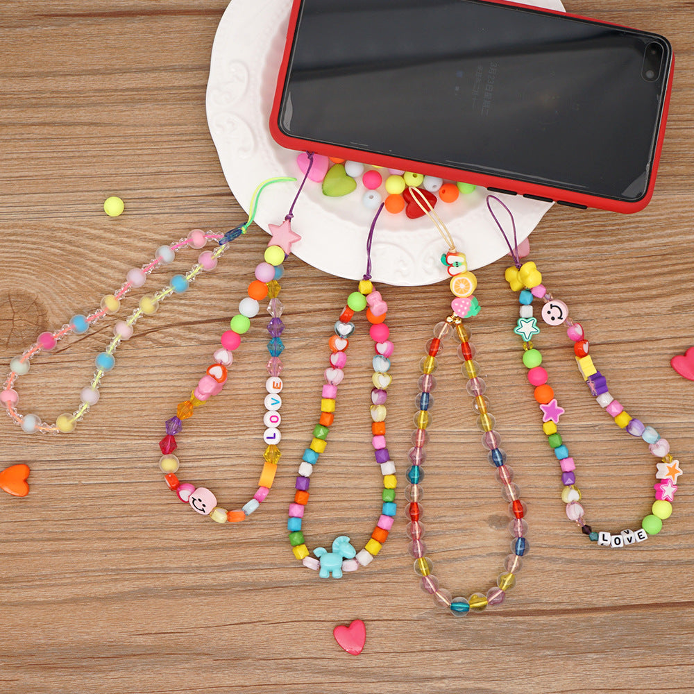 Factory direct supply handmade beaded mobile phone lanyard bluetooth speaker lanyard flashlight fan selfie stick U disk sling