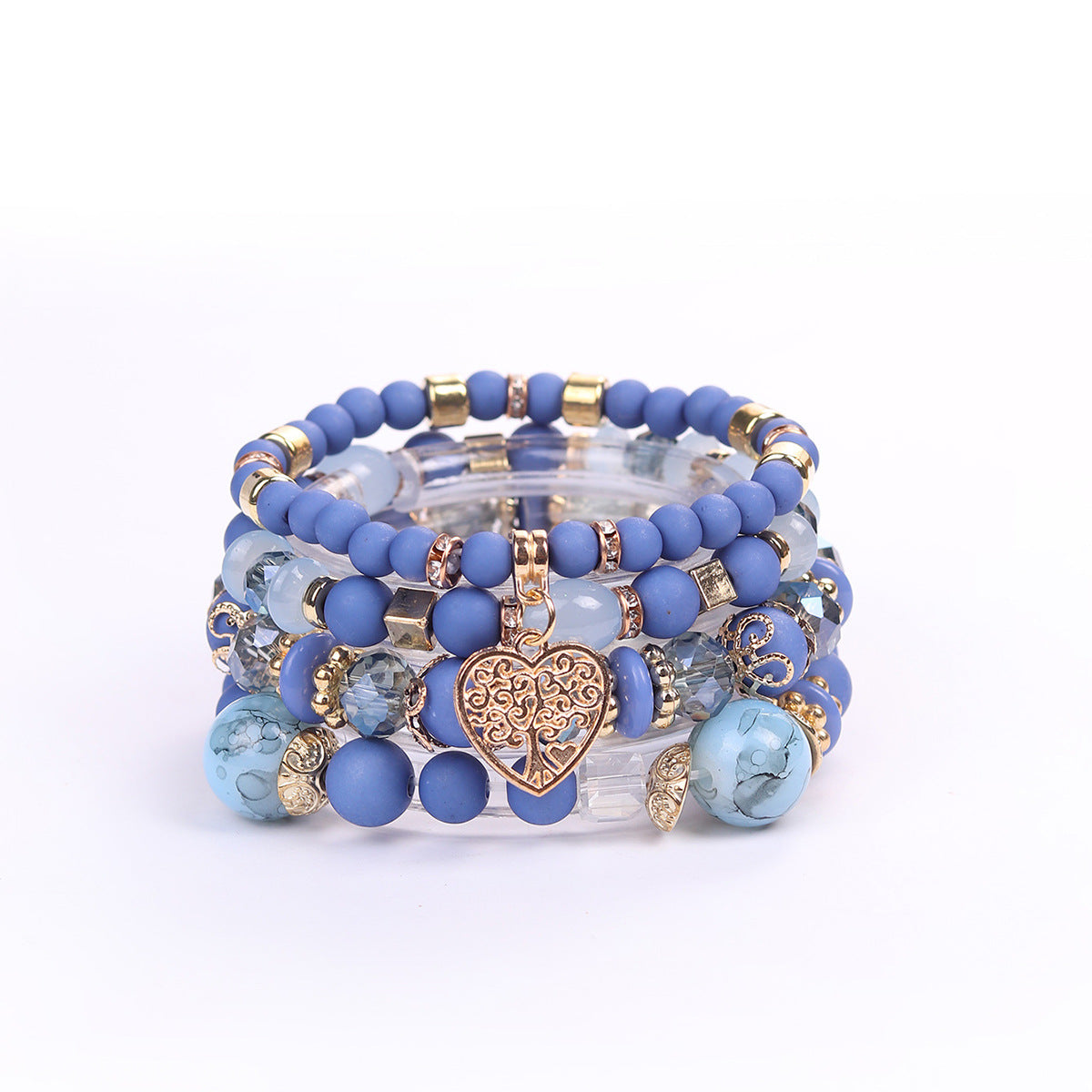 European and American Hot Sale Bohemian Style Multi-layer Hollow Love Pendant Tassel Bracelet suit Glass Beads Multi-layer Jewelry
