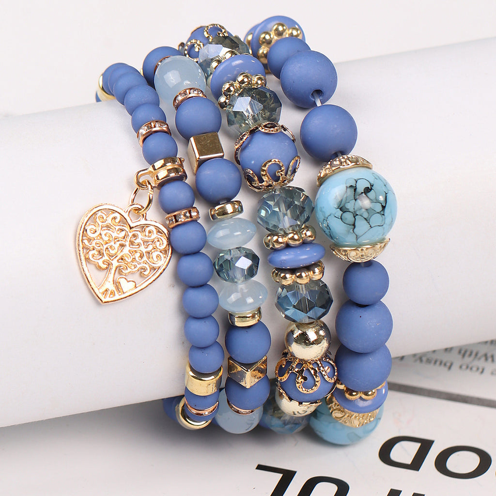European and American Hot Sale Bohemian Style Multi-layer Hollow Love Pendant Tassel Bracelet suit Glass Beads Multi-layer Jewelry