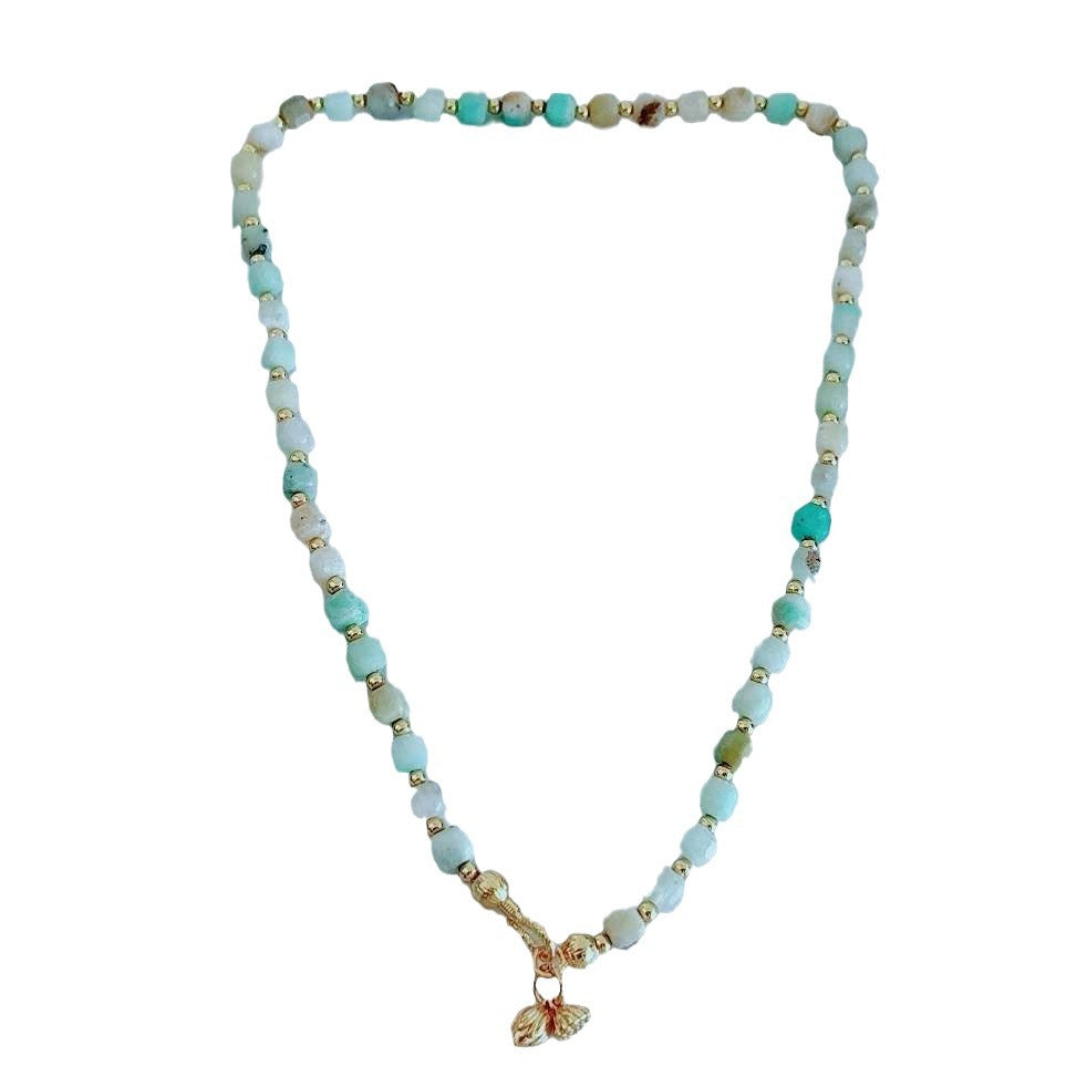 European and American Color Natural Stone Necklace Handmade Beaded Light Luxury Niche Qingdao Foreign Trade Advanced Accessories Clavicle Chain