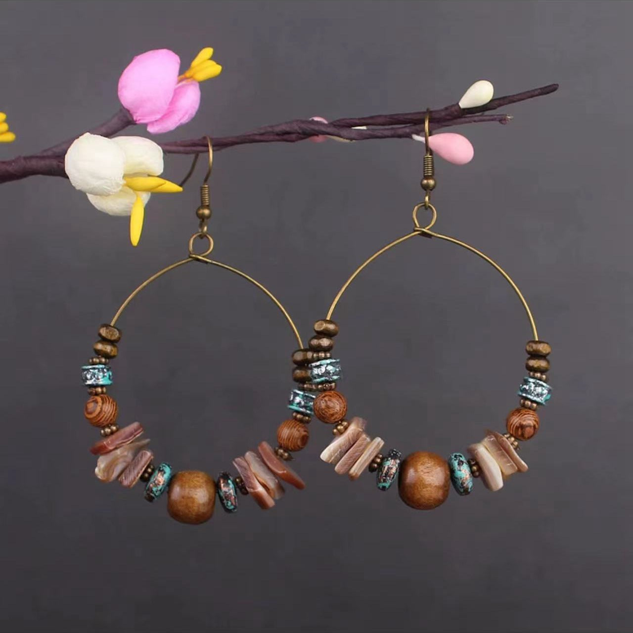 Bohemian Turquoise Earrings European and American Retro Owl Geometric Dreamcatcher Feather Tassel Earrings Women