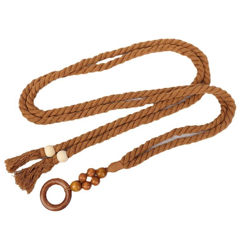 Ethnic Style Retro Belt Accessories High-End Yellow Women's Decoration with Skirt Knotted Braided Hemp Rope Waist Rope Tie