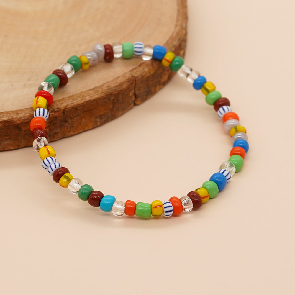 Ins Rainbow Bead Woven Bracelet Cross-border Multicolor Mix Fashion Jewelry Gift Stretch Bracelet Factory Wholesale