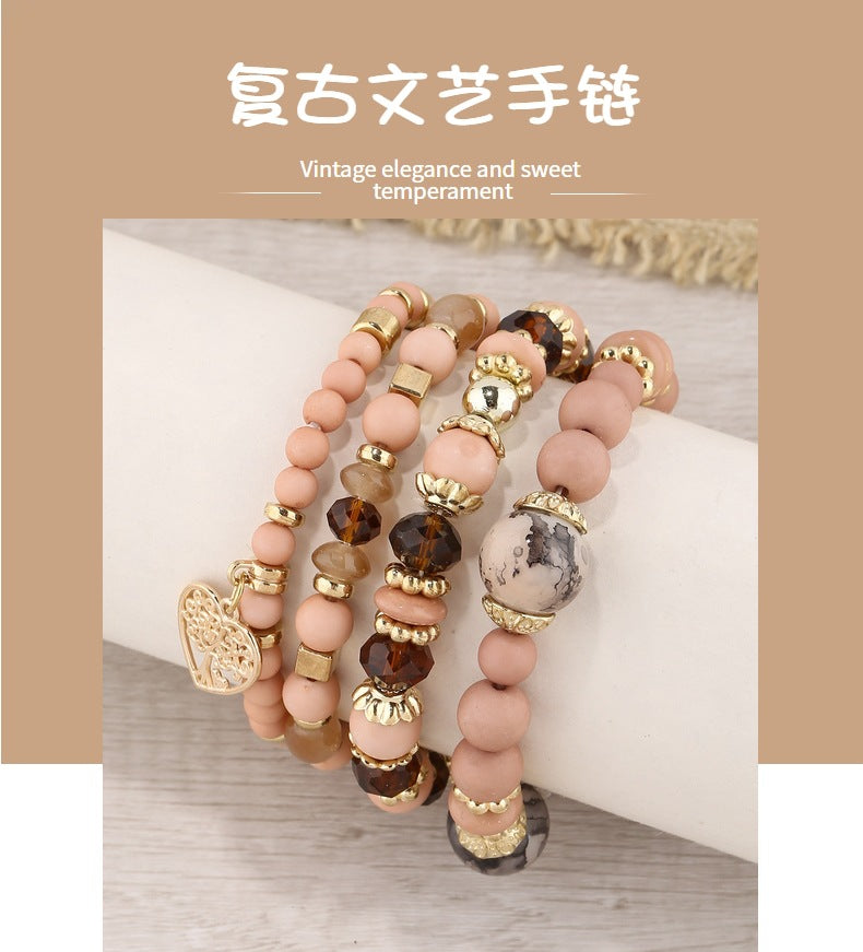 European and American Hot Sale Bohemian Style Multi-layer Hollow Love Pendant Tassel Bracelet suit Glass Beads Multi-layer Jewelry