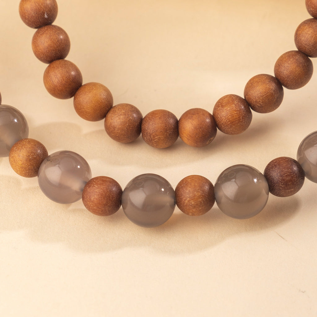 New Chinese Style Natural Gray Agate Sandalwood Bracelet for Girls, Multi-Circle Beaded High-End Wholesale Bracelets for Stalls
