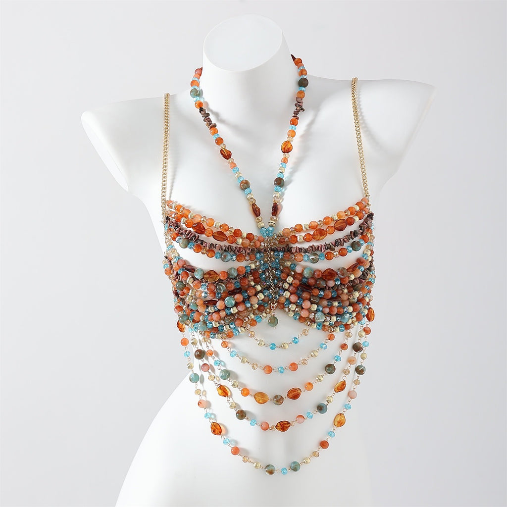 European and American Cross-Border Women's Clothing Sexy Halterneck Camisole Women's Outer Wear Inner Wear Tube Top Chest Ornaments Beaded Body Chain 2003