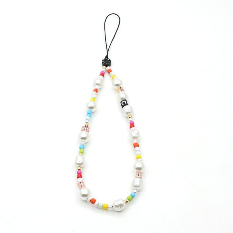 Online popular anti-lost mobile phone chain rainbow mobile phone chain same enamel beads DIY mobile phone lanyard factory direct sales