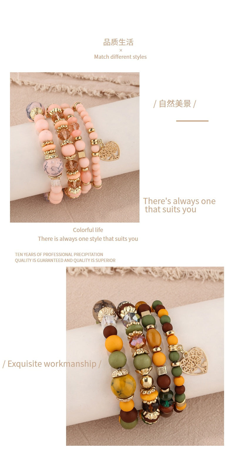 European and American Hot Sale Bohemian Style Multi-layer Hollow Love Pendant Tassel Bracelet suit Glass Beads Multi-layer Jewelry
