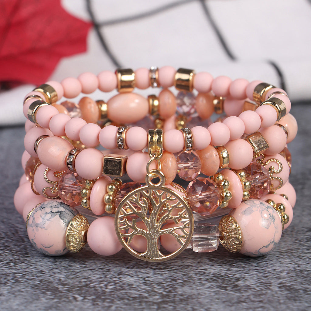 Cross-Border Popular 4-Piece Set of Bohemian Retro Style Multi-Layer Beaded Bracelets with Tree of Life Pendant Wholesale