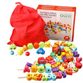 Children's wooden geometric shape colorful beaded kindergarten baby DIY early education puzzle letters and numbers string beaded