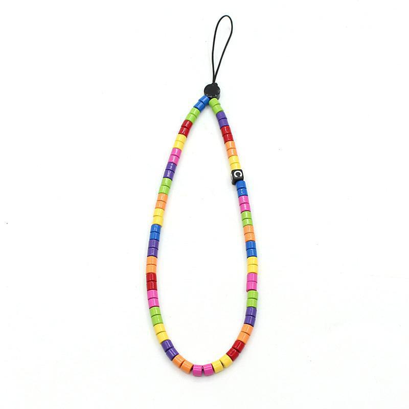 Online popular anti-lost mobile phone chain rainbow mobile phone chain same enamel beads DIY mobile phone lanyard factory direct sales