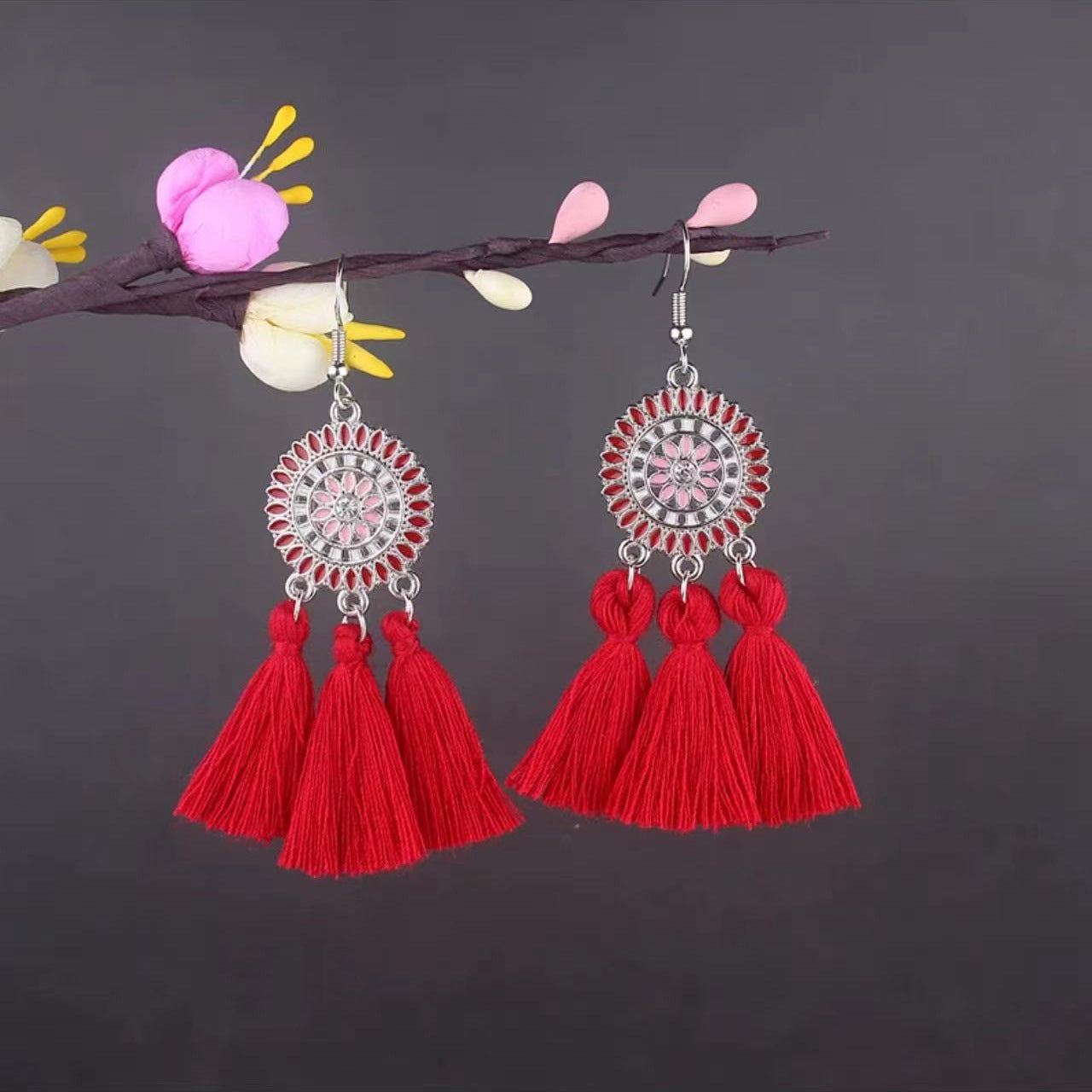 Bohemian Turquoise Earrings European and American Retro Owl Geometric Dreamcatcher Feather Tassel Earrings Women