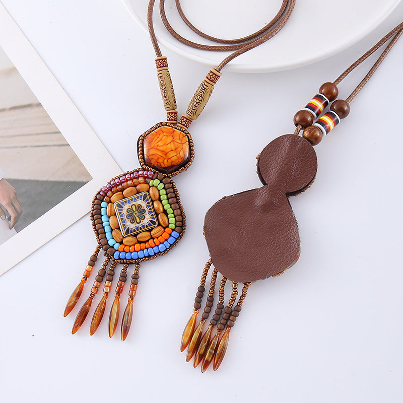 New Chinese-style Beautiful Ethnic Long Woolen Chain Hand-woven Retro Chinese-style Tassel Necklace Pendant
