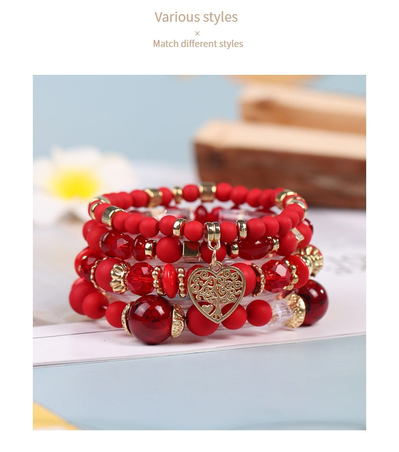 European and American Hot Sale Bohemian Style Multi-layer Hollow Love Pendant Tassel Bracelet suit Glass Beads Multi-layer Jewelry