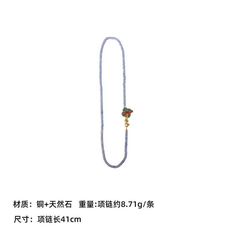New Chinese Color Oil Dropping Enamel Natural Stone Beaded Necklace Entry Luxury High Fashion Exquisite All-match Clavicle Chain for Women
