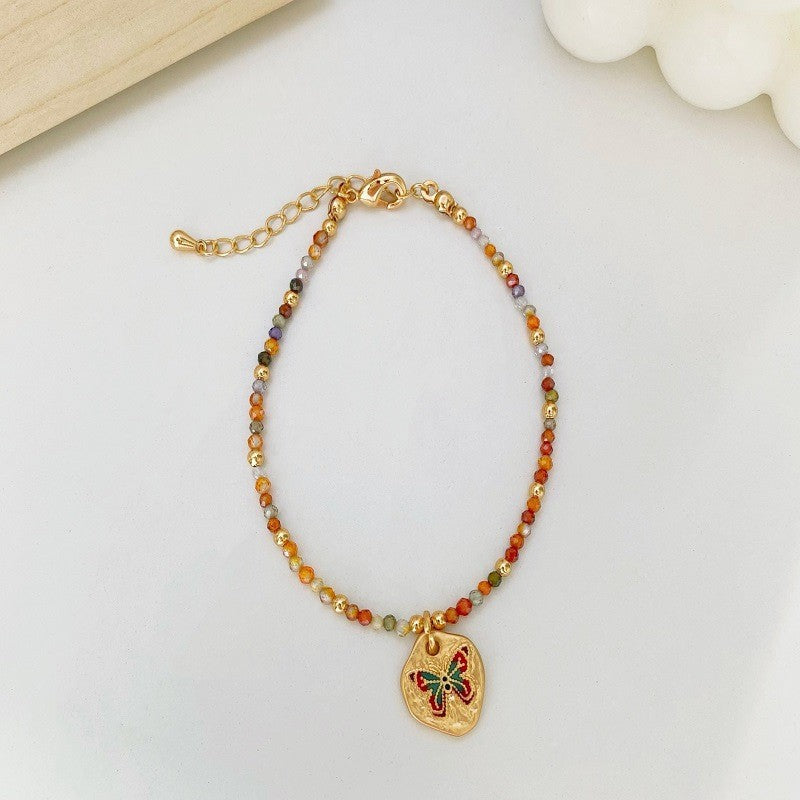 Fashionable and Simple Colorful Dopamine Oil Drop Butterfly Zircon Beaded Necklace Light Luxury High-End Summer Clavicle Chain for Women