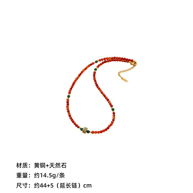New Chinese Color Oil Dropping Enamel Natural Stone Beaded Necklace Entry Luxury High Fashion Exquisite All-match Clavicle Chain for Women