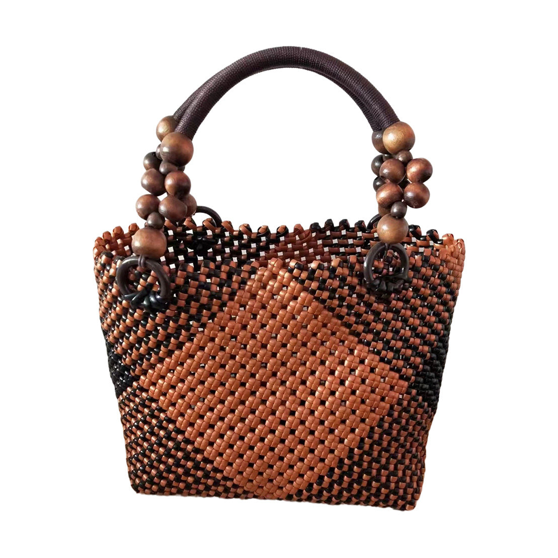 33/37/47 Wooden Bead Handle Rattan Woven Basket Carrying Ring Vintage Beaded Accessories Nylon Rope Handle
