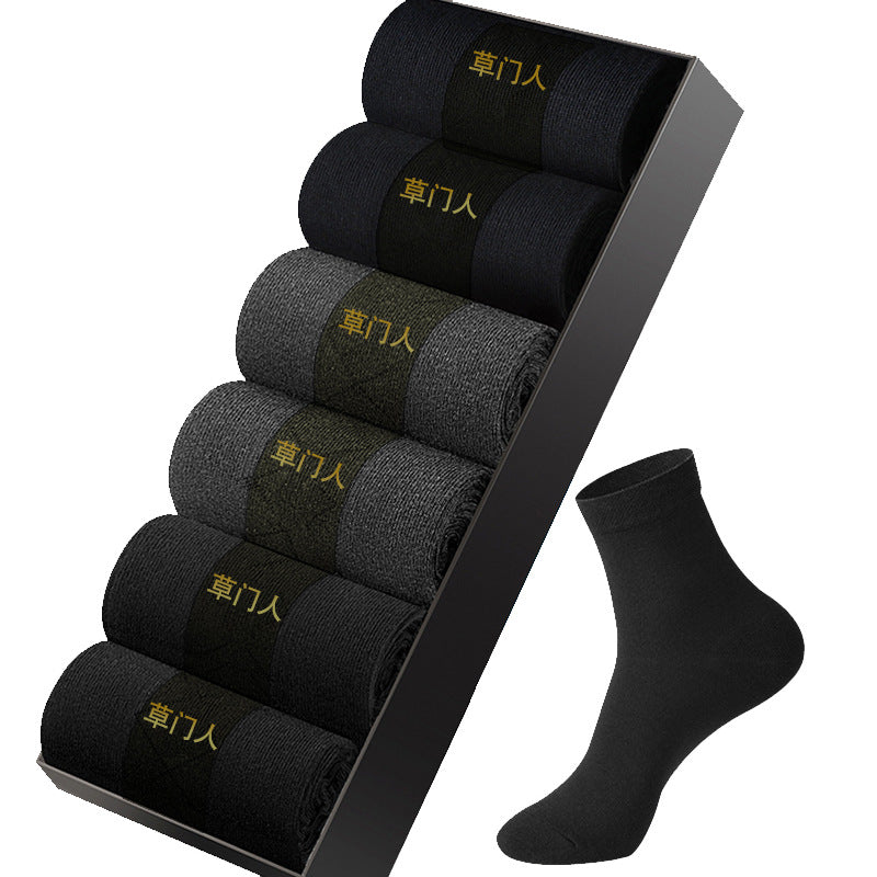 7A Antibacterial Socks Men's Middle Tube Odor-proof 100 Pure Cotton Not Stinky Feet Spring and Autumn Business Sweat-absorbent Black Summer Stockings