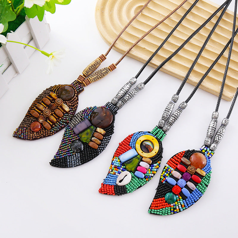 New French Retro Woolen Chain Ethnic Niche Handmade Necklace Leaves Antique Hanfu Ancient Costery Accessories